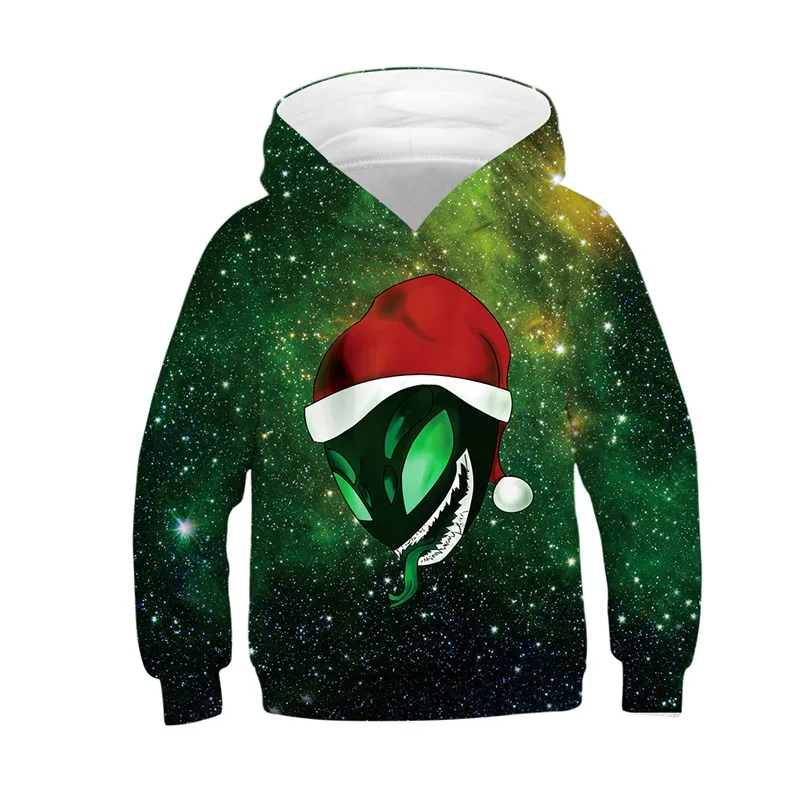 

Children Harajuku Style Hoodies Christmas Venom Green Galaxy Universe Star 3D Sweatshirts Boys Girls Paint Color Kids Tops