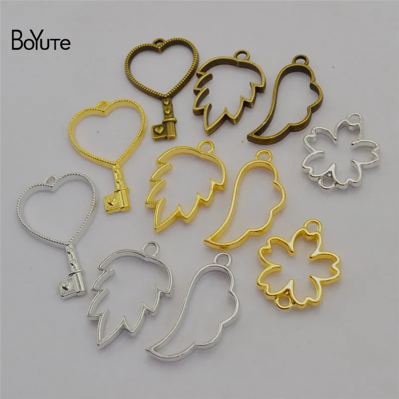 BoYuTe (5 PiecesLot) Metal Alloy HeartLeafWingFlower Blank Pendant Bezel Tray Hand Made DIY Pendant Molds for Epoxy Resin (4)