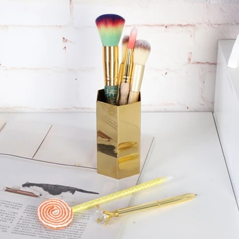 

Stainless Steel Storage Tube Desk Decoration Six Diamond Pen Holder Nordic Hexagonal Pen Holder Gold Insert Metal Vase