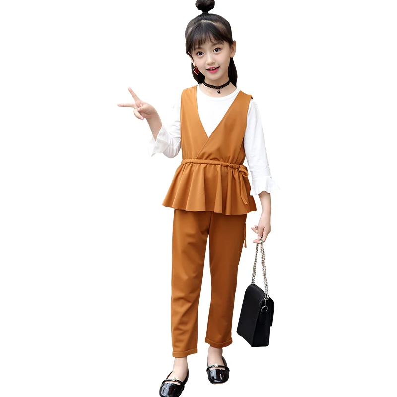 2019 Brand Girls Sport Clothes Set For Autumn Spring Vest+Long Sleeve+Pants 3 Pcs Kid School Perform | Детская одежда и обувь
