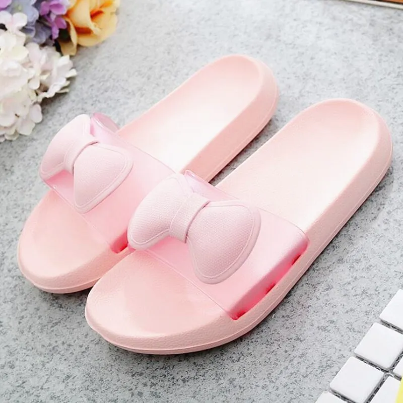 

EU 35-41 Summer Cute Bow Women Slippers Fashion Candy Color Non-slip Outdoor Slide Women Beach Bathroom Slippers Big Size Hot