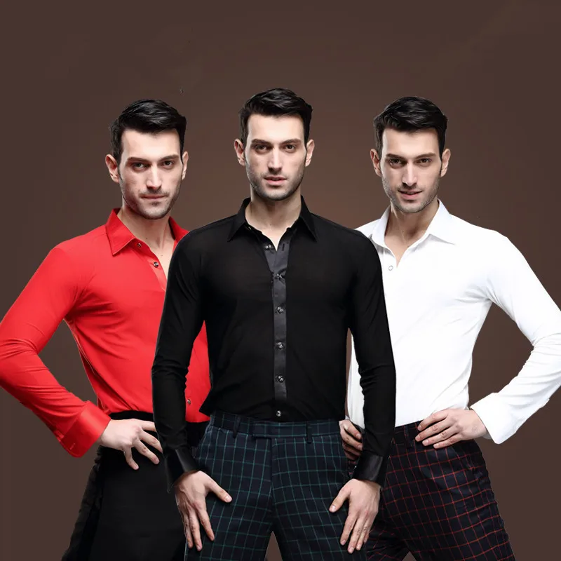 Nueva camisa de baile blanca para hombres, camisetas de baile de salón modernas, Tango Samba Latino para hombres, ropa de baile para niños de 3 colores|men shirt|man man shirtshirt men -