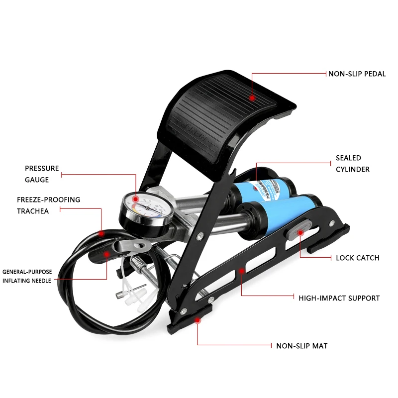 Воздушный надувной велосипедный ножной насос высокого давления для шин, ножной насос с манометром для автомобиля, мотоциклетный насос для горного велосипеда