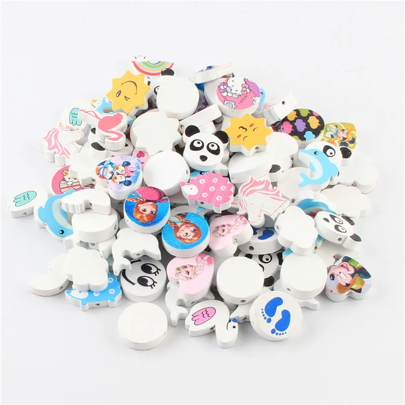 

50pcs Wooden Beads Multi-shape White Wood Beads for Jewelry Making DIY Baby Pacifier Clip Attachment