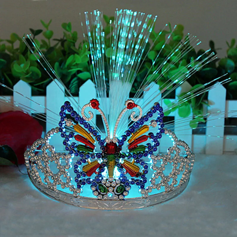 Принцесса бабочка светодиодный мигающий волокно Корона ободок Девушки Женщины мигающий головной убор светящиеся вечерние принадлежности свадьба Хэллоуин