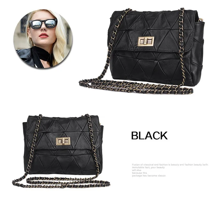 MJ Brand Genuine Leather Women Messenger Bag Patchwork Sheepskin Leather Shoulder Bags Women Crossbody Bag Ladies Chain Handbag (9)
