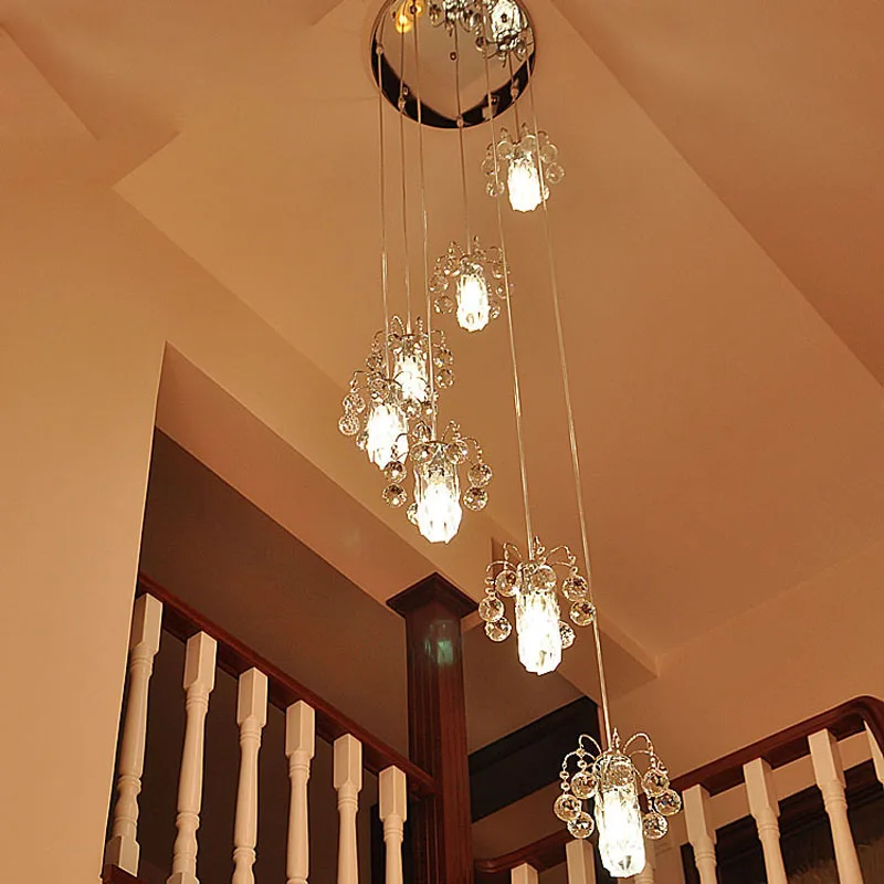 

Staircase lantern chandelier duplex staircase chandelier crystal lamp floor in the building modern simple living room restaurant