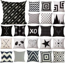 Pillow Case Black and White Pattern Pillowcase Cotton Linen Printed 18×18 Inches Geometry Euro Pillow Covers Free Shipping