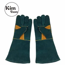 KIM YUAN 015L кожаные перчатки сварочные тепло/огнестойкие, идеально подходят для сварщика/печи/камина/обработки животных/барбекю-зеленый-16 дюймов