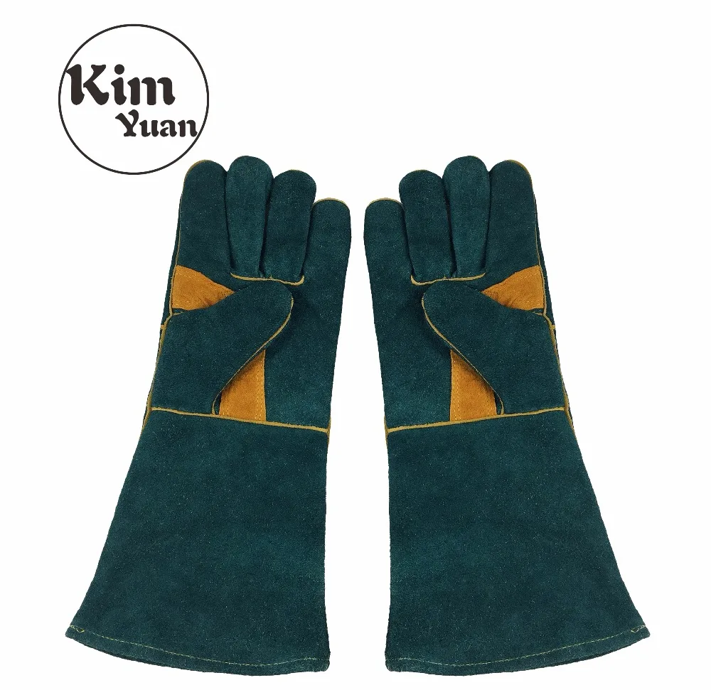 

KIM YUAN 2Pair Leather Welding Gloves Heat/Fire Resistant, Perfect for Welder/Oven/Fireplace/Animal Handling/BBQ -GREEN- 16inch