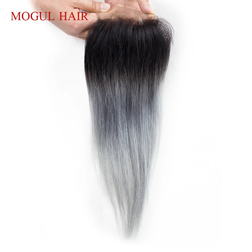 MOGUL волосы 4*4 Кружева Закрытие T 1B серый розовый Омбре Remy человеческие волосы бразильские прямые волосы средняя часть закрытие 10 12 14 дюймов