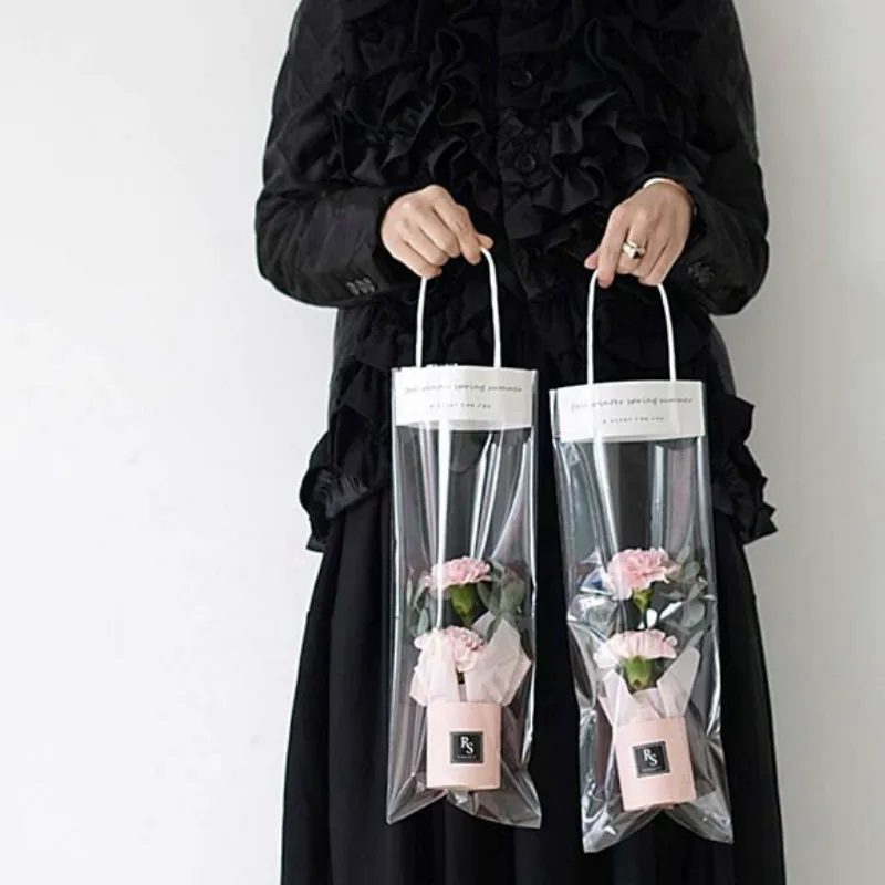Новинка, 10 шт., 3 размера, розовая сумка-тоут, прозрачные подарочные сумки, свадебные украшения, можно повесить, жесткие коробки с цветами для девушки