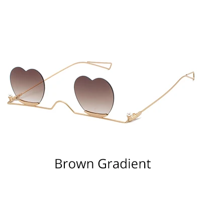 Ralferty уникальные солнечные очки в форме сердца для женщин брендовые дизайнерские без оправы готические солнцезащитные очки маленькие без оправы стильные солнцезащитные очки Oculos J528 - Lenses Color: Brown Gradient