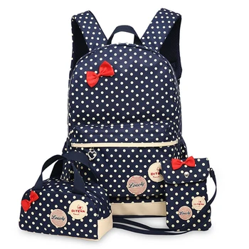 

3 pcs Women's Three-piece Bags Waterproof Package Student's Girl's Backpack Wave Point Shoulder Bag New Wear Durable Pack
