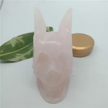 

70mm Natural Pink rose Crystal powder Carved Skull statue Realistic healing ability of the Stone Home Ornament free shipping