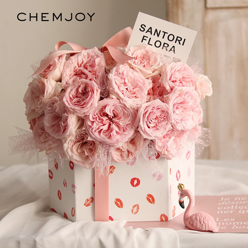 

Lip Print Flower Arrangement Boxes with Lid Florist Bouquet Rose Bucket Valentine's Day Floral Gift Packaging Box Wedding Decor