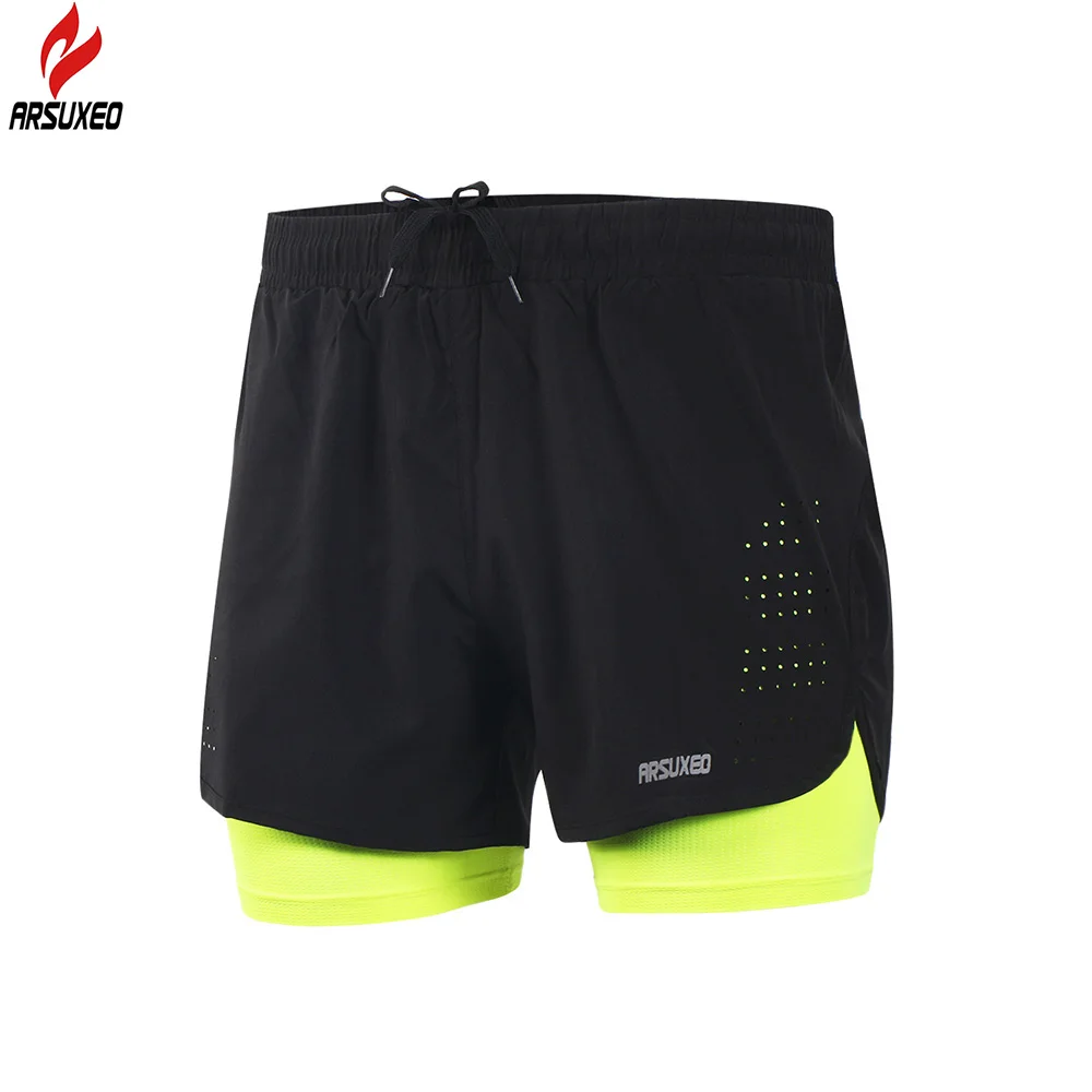 preço Arsuxeo 2018 Novos Shorts Homens 2 Em 1 Maratona de Compressão Ginásio Calças Quick Dry Esporte Shorts com Zipper Reflexivo bolso