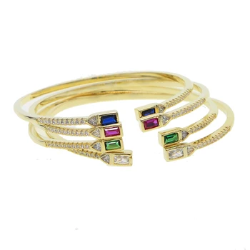 

simple adjusted open cuff bangle micro paved cubic zirconia Gold color fashion european women stacking bangle bracelets