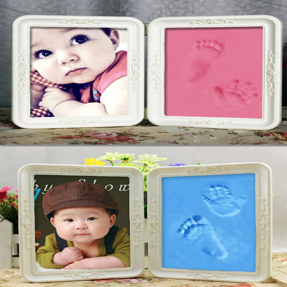 

Newborn Baby First Hand Foot Prints Photo Frames Soft Clay Cute DIY Photo Frame Imprint Baby Footprint Hand Print Set Baby Gift