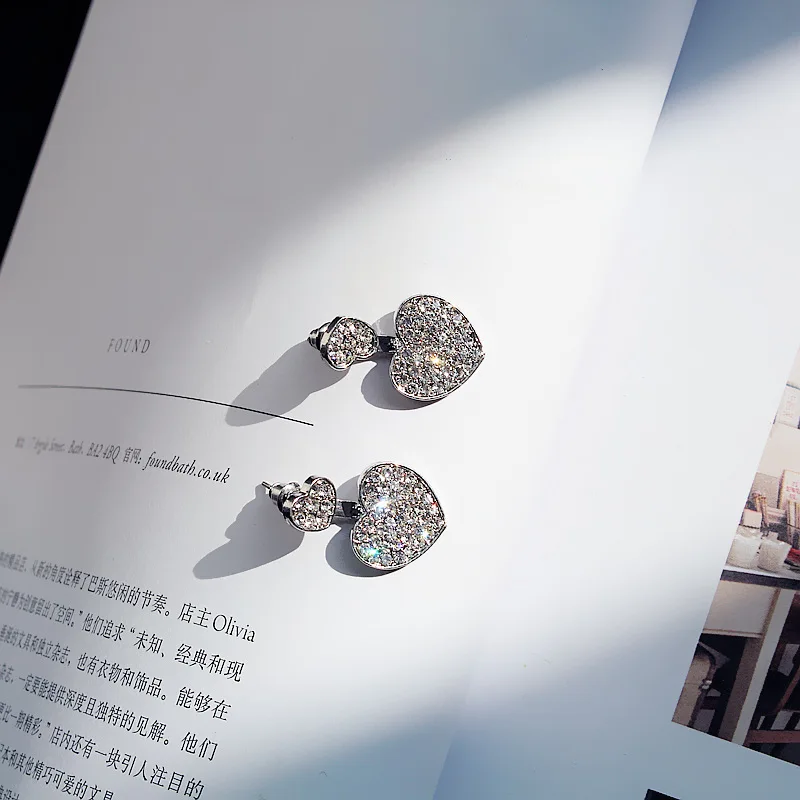 

New Crystal Front Back Double Sided drop Earrings For Women Fashion Heart Love Earrings Piercing Earing