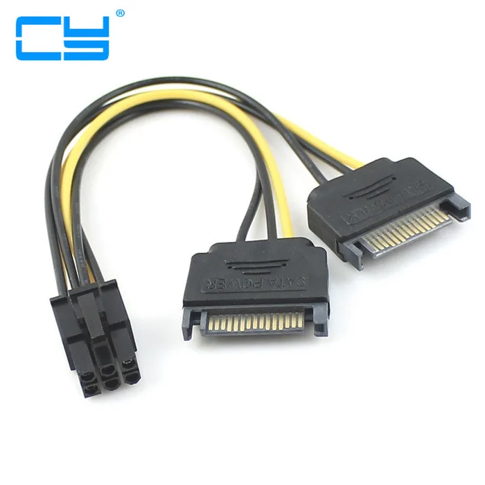 1PCS Dual two SATA 15 Pin Male M to PCI-e Express Card 6 Female Graphics Video Power Cable 15cm |