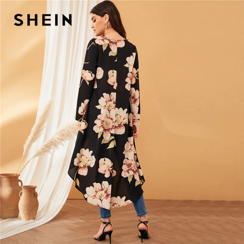 Женская асимметричная блузка SHEIN черная с круглым вырезом и длинным рукавом