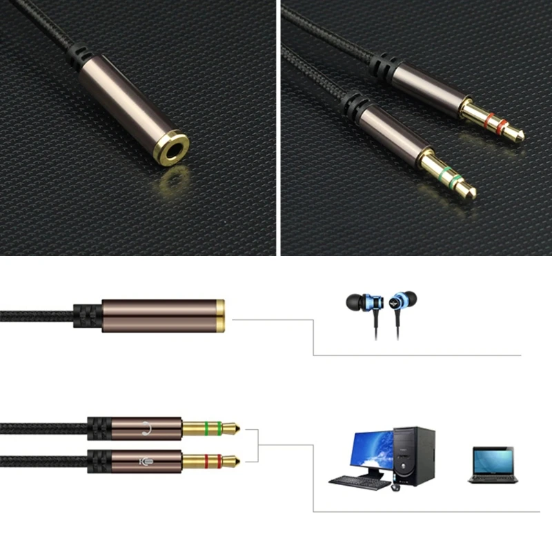 3.5mm AUX Jack Earphone Microphone 2 Male to Female Cable For PC Latpop