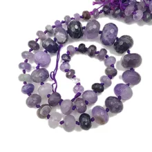 Lii Ji натуральный аметист плоские круглые граненые бусы около 8x14 мм-10x15 мм DIY ювелирных изделий ожерелье браслет