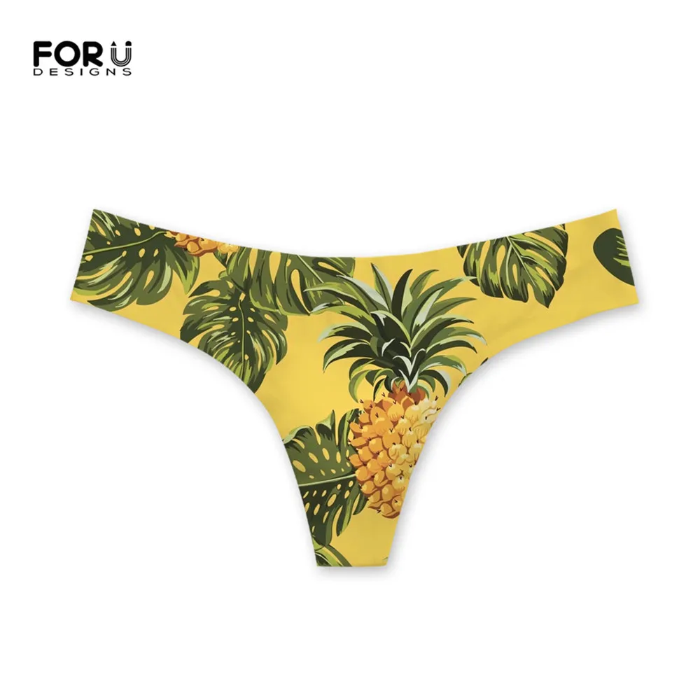 

FORUDESIGNS Women Sexy Panty Thongs Summer Style Print Pineapple Design Female Underwear Low-rise G Strings Custom Brand Panties