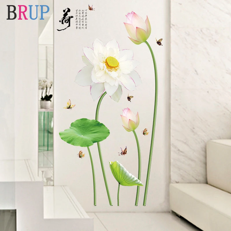 Lotus Birds Flower Large Wall Stickers Living Bed Bathroom Home Decor Decals 