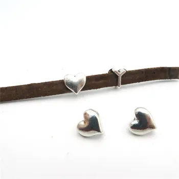 

20pcs For 5mm flat leather slider antique sliver heart slider charms jewelry finding supplies D-1-5-15