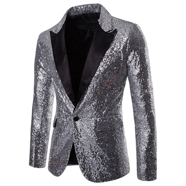 Shiny Sequin Men's Night Club Suit Male Gold Trend Performances Formal ...