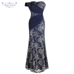 Ангел-Мода женщин цветок бисероплетение кружевное вечернее платье плиссированные Винтаж Платье для вечерние темно-синий W-190208-S