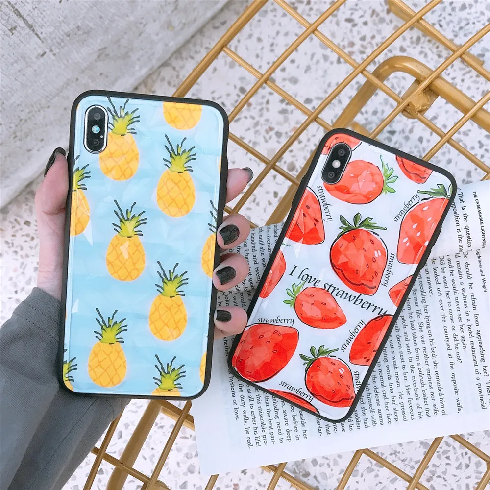 

ZRICKIE Fruit Strawber 3D Diamond Texture Case For iPhone X XS MAX Soft Phone Cover for iPhone 6 6S 7 8 Plus Soft TPU Cover Case