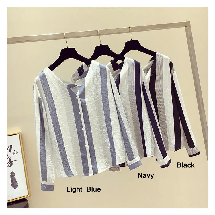 Fashion Long Sleeve Striped Blouse Womens Tops And Blouses 2019 Chiffon Blouse Shirt V-neck Rayas Blusas Mujer Chemise Femme (1)