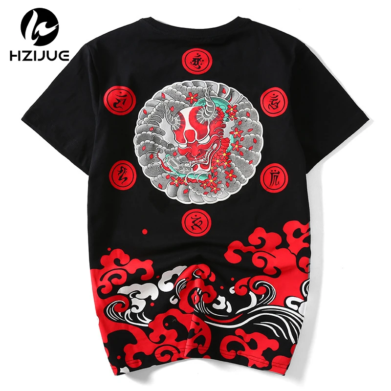 

HZIJUE Summer Fashion Men T shirt Little Devil Print Cotton Hip Hop Baseball Jersey T-shirt Men size M-4XL