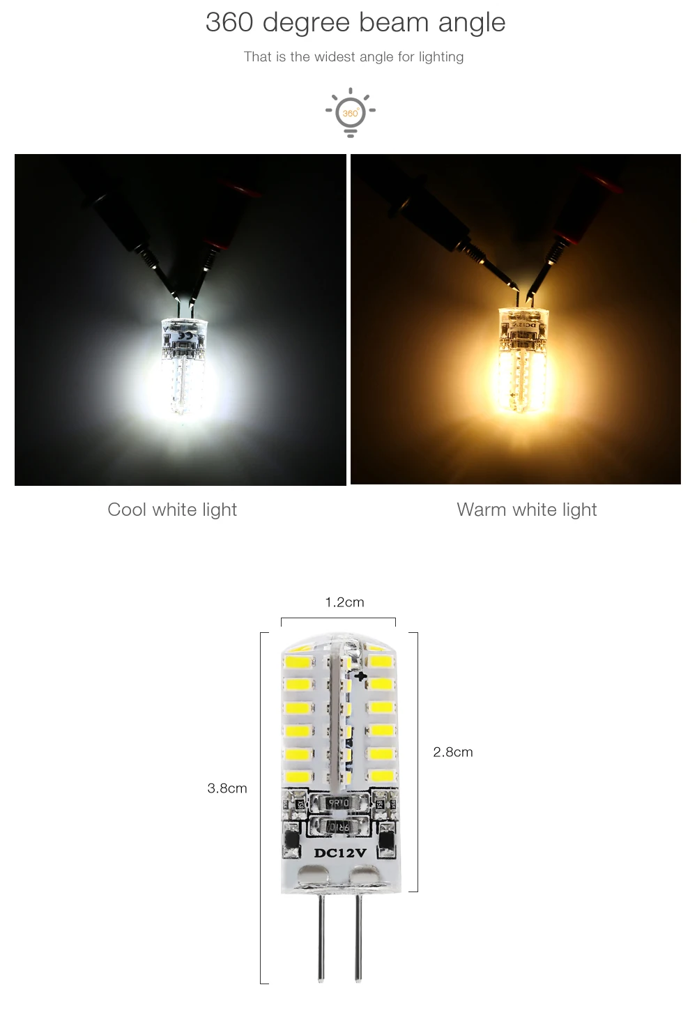 Lightme 10PCS Energy-saving G4 DC12V 2.5W SMD 3014 LED Dimmable Bulb with 48 LEDs