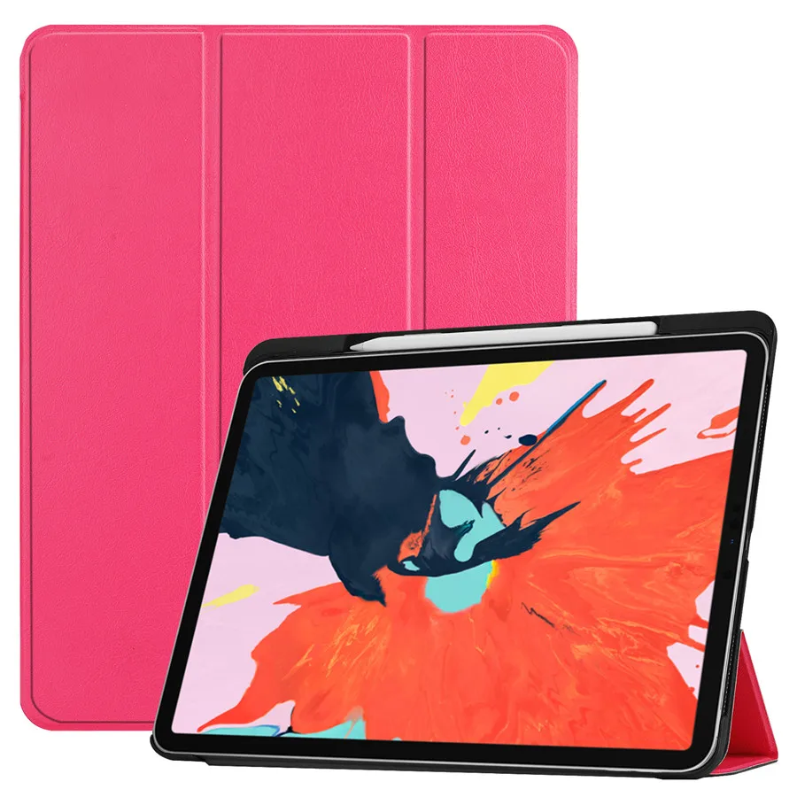 Чехол для iPad Pro 12,"() Smart Cover Pencil Holder Funda для нового iPad Pro 12,9 дюйма ультратонкая подставка Shell+ пленка+ ручка - Цвет: Rose Red