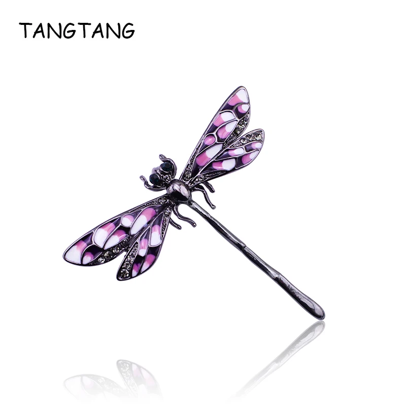 

TANGTANG Brooch Women's Cute Dragonfly Brooches High Quality Hand-Painted Black Gunmetal Pendant Brooch Pins Mother's Day Gift