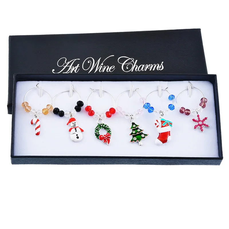 

Hoomall 6Pcs/Box Wineglass Markers Christmas Decoration Dinner Table Decal Supplies Pendant Ornaments New Year Decal