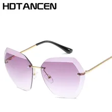 Новые женские солнцезащитные очки без оправы, Классические брендовые дизайнерские градиентные солнцезащитные очки для женщин, винтажные круглые солнцезащитные очки gafas oculos