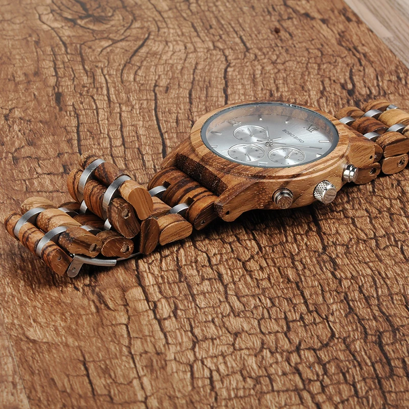 BOBO BIRD Wooden Watches Men Quartz Wristwatch Male Stopwatch Gift reloj hombre Friend in wood box saat erkek Timepieces