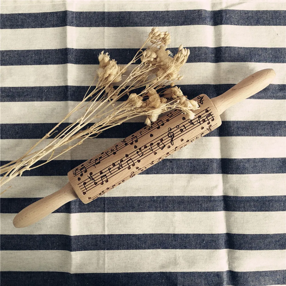 

New music Christmas Snowflake Wooden Rolling Pin Embossing Baking Cookies Noodle Biscuit Fondant Cake Reindeer Patterned Roller