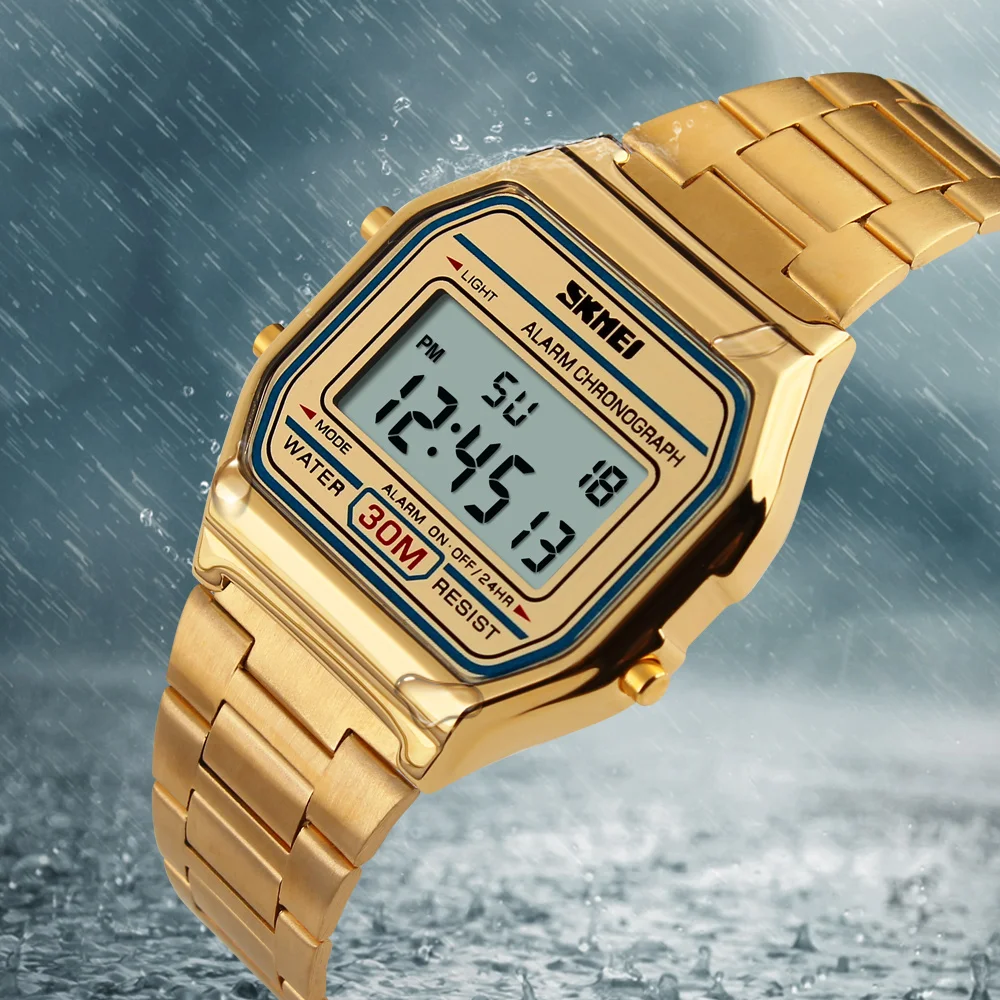 Marca de Luxo Relógios de Pulso Skmei Homens Relógio Digital Masculino Relojes Moda Aço Inoxidável Militar Esportes Led