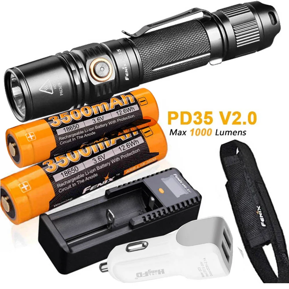 

Fenix PD35 V2.0 2018 Upgrade 1000 Lumen Flashlight with 2 x ARB-L18-3500 18650 Battery,ARE-X1+ charger,holster,car charger