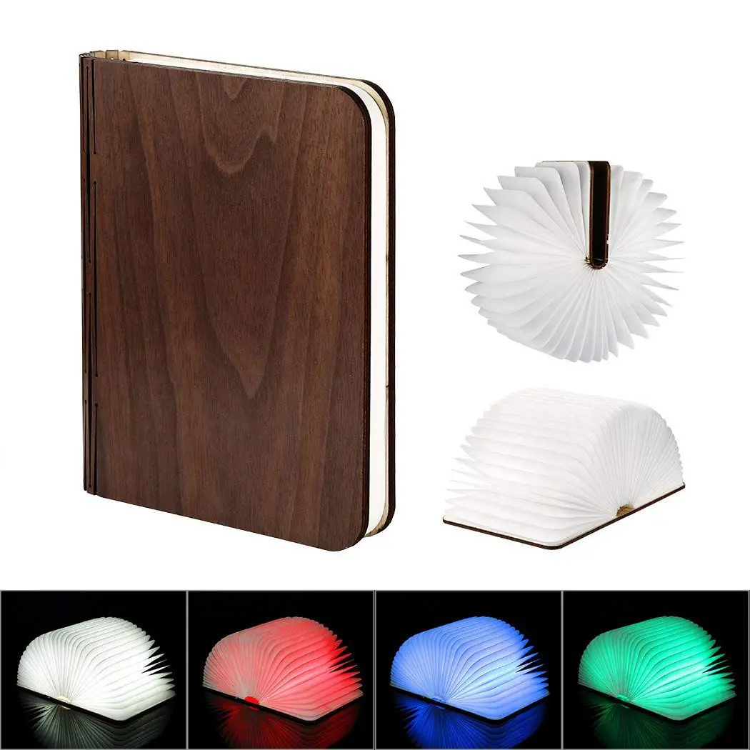 

Wooden Book Light 4 Colors Modes USB Rechargeable Creative Foldable LED Night Light Bedside Lamp Table Decorating Lamp Brown