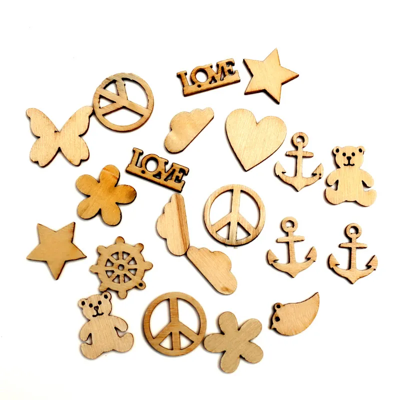 

100pcs Natural Mixed Wood Craft Embellishments MDF Wooden Cutout Flatback Scrapbooking for Cardmaking DIY Wedding Decoration