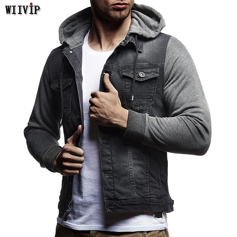 Men Denim Jacket Men Autumn Hooded Windbreaker Overcoats Mens Casual Streetwear Denim Coat Jacket YW258
