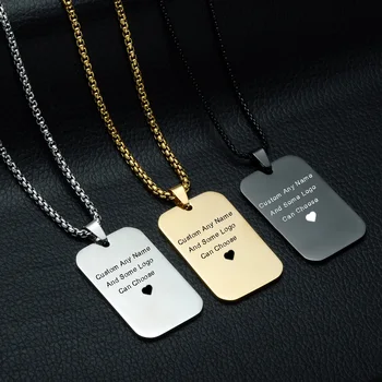 

Custom Engraved Dog Tags Personalized Name Pendant Necklaces Men Jewelry Gifts Stainless Steel Long Chain Military Army Style