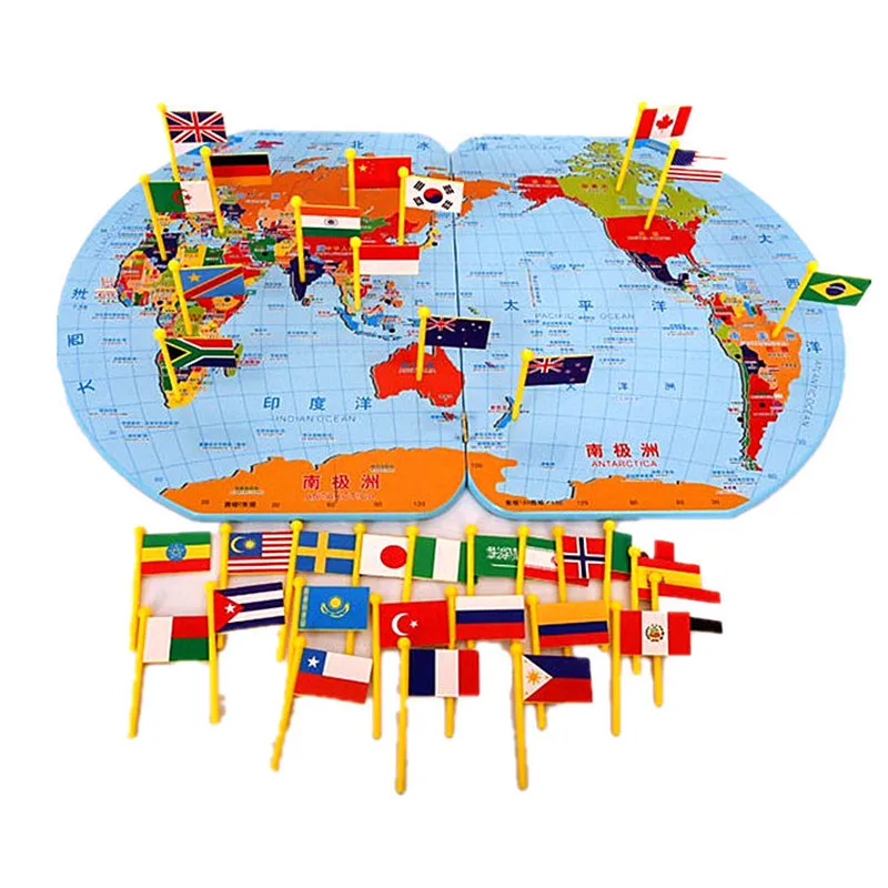 Новая деревянная карта мира игрушка Национальный флаг познание большой флаг Игрушка Дети познание трехмерная головоломка